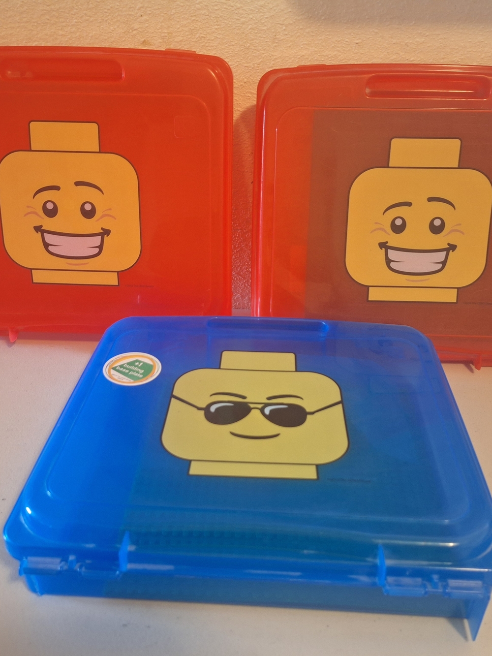 Lego Red & Blue Minifigure Head  Lego Storage Container